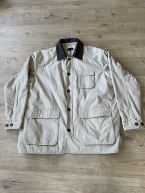 Harbor Bay Canvas Chore Coat/Jacket With Leather Collar Mens 3XLT Tall Beige